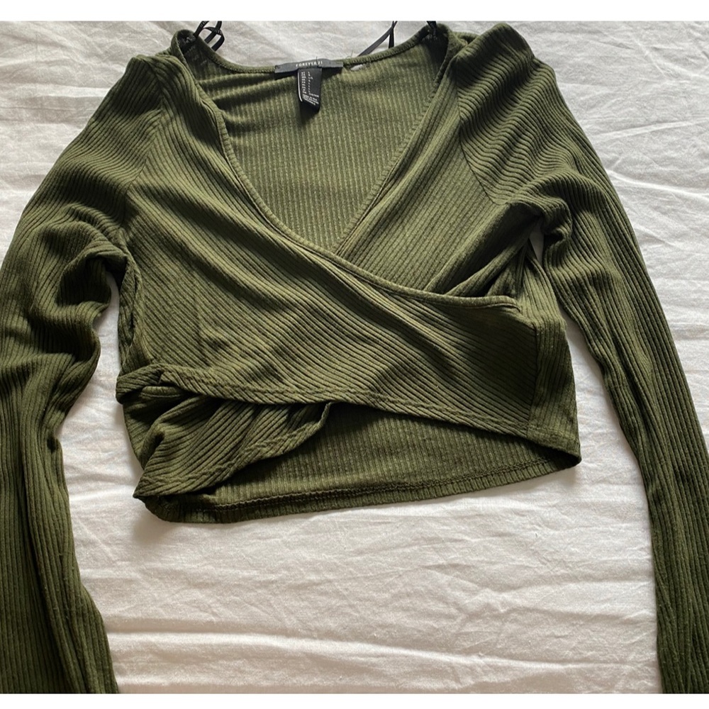 Green Wrap Crop Top